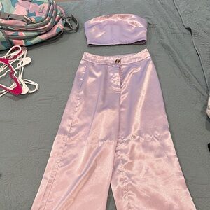 Lavender Satin Tube Top and Pants Set